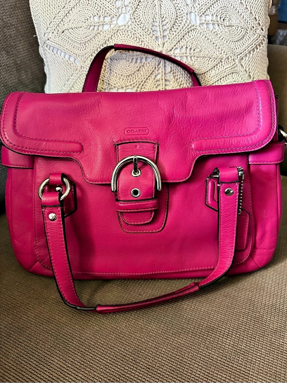 Coach Soho Leather Buckle Flap Shoulder Bag Pink